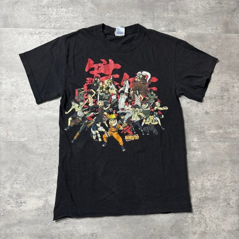 Y2K Vintage 2000s Slim Naruto Shonen Jump All Characters Graphic Tee Black